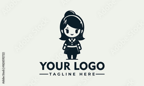 Cute cartoon girl logo design with space for company name and tagline.