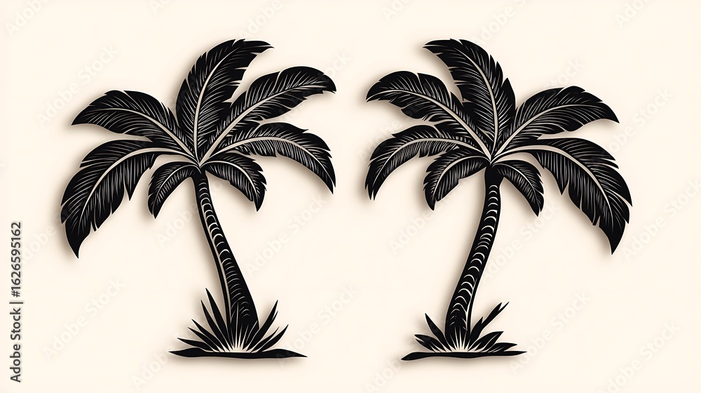 Obraz premium 双椰の影絵