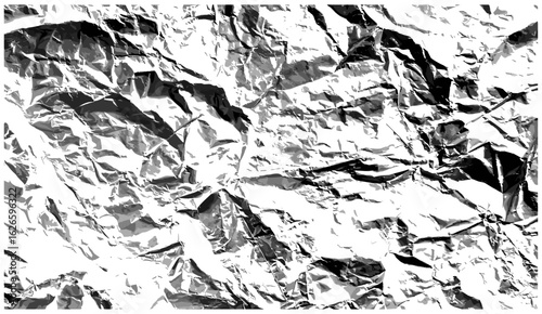 Grunge black and white distressed crumpled foil texture background with vintage overlay, rough damaged wall effect, chalk paint strokes, dusty scratches, grainy urban design