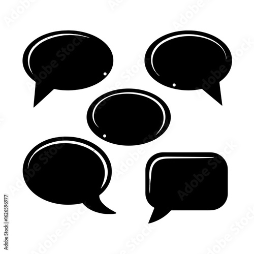 Speech bubble shapes in black color, indicating diverse dialogues.