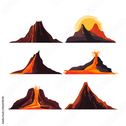 Volcanoes with different erupting scenarios.