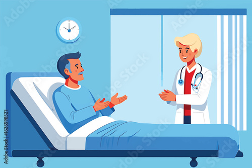 Doctor consulting with a patient in a hospital room vector illustration