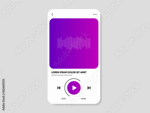 Media music player interface isolated on white background. Multimedia frame template. Mockup live stream window, player. Online broadcasting. Multimedia navigation and music application.