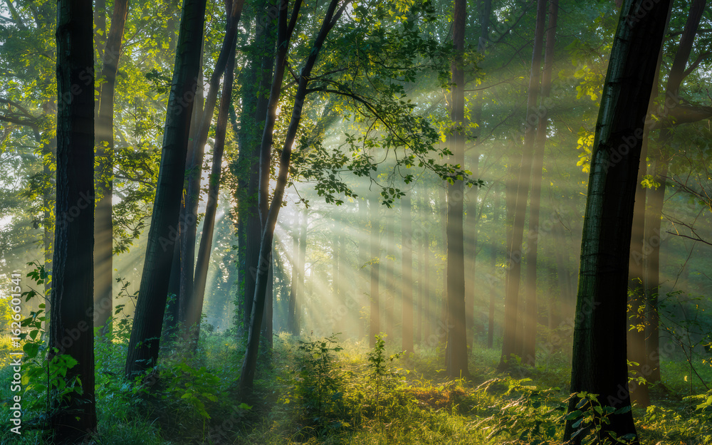 Obraz premium Coucher de soleil dans la foret