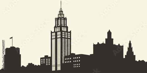 Vector Tulsa Silhouette: BOK Tower, Mid-Continent Tower & Art Deco Architecture