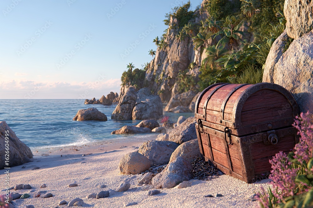 Fototapeta premium Treasure chest on a tropical beach