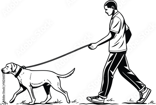 Silhouette of Man Walking Dog on Leash,Man walking with dog silhouette vector,Silhouette of a man with his dog,Man walking with dog silhouette vector illustration,Silhouette of a man walking a dog.Ai