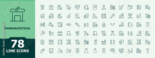 Pharmaceutical line icon set. Minimal icons collection. Related to pharmacy, drug, treatment, cure, pill, prescription. Editable vector illustration. Medical linear icon set.