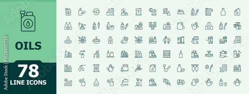 Oils simple line icon set. Petrol icon collection. Minimal icons set. Pictograms of oil distribution, oil, lubricant, fuel, petrol and more. Editable vector art.