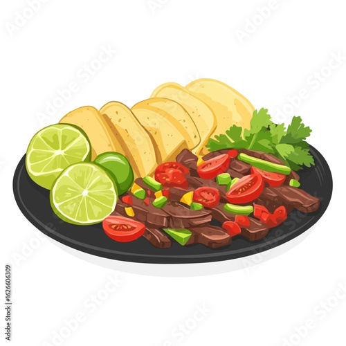 2D flat vector illustration of a Fajita Platter in icon style, isolated on white background