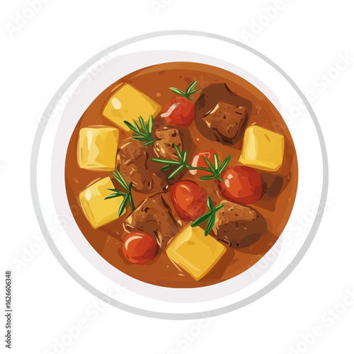 Flat 2D Gulasch illustration, vector graphic in icon style, on white background