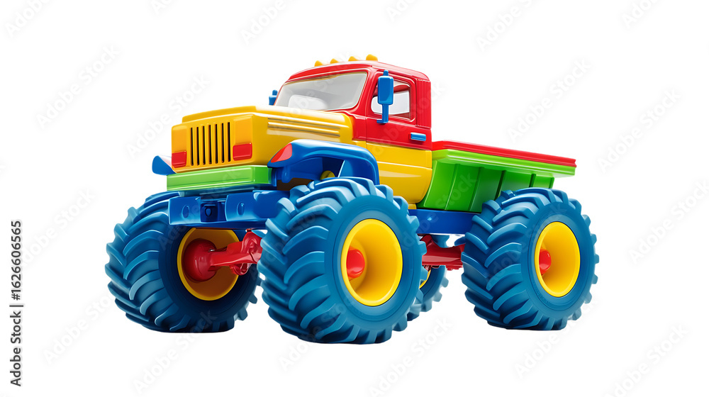 Obraz premium Close up of a colorful toy monster truck on transparent background
