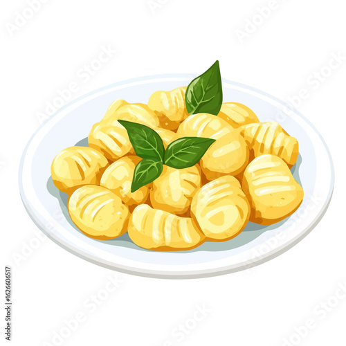 Minimal flat vector of a Gnocchi, 2D icon-style illustration on white background