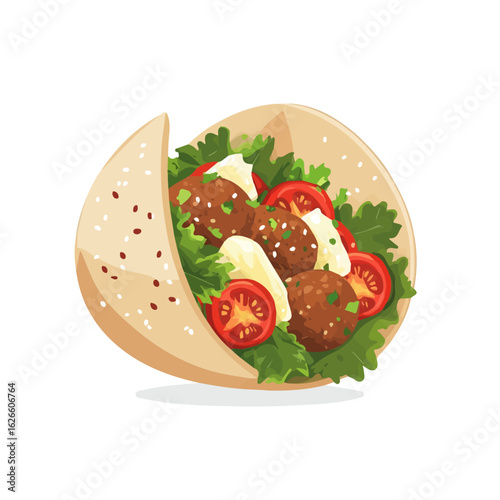 Flat 2D Falafel illustration, vector graphic in icon style, on white background