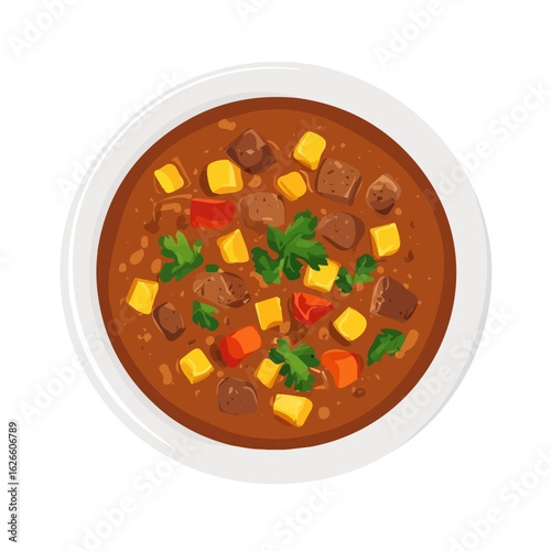 Minimal flat vector of a Goulash Soup, 2D icon-style illustration on white background