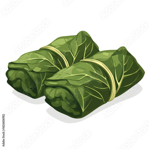 Minimal flat vector of a Dolma Stuffed Grape Leaves, 2D icon-style illustration on white background