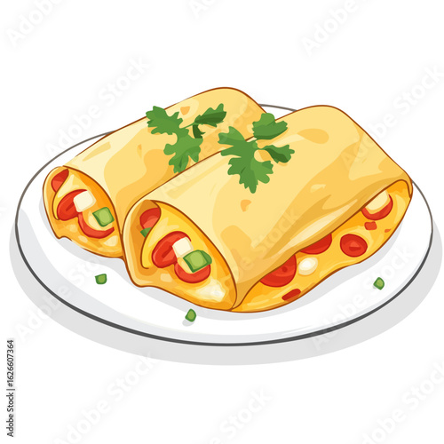 2D flat vector illustration of a Enchiladas in icon style, isolated on white background