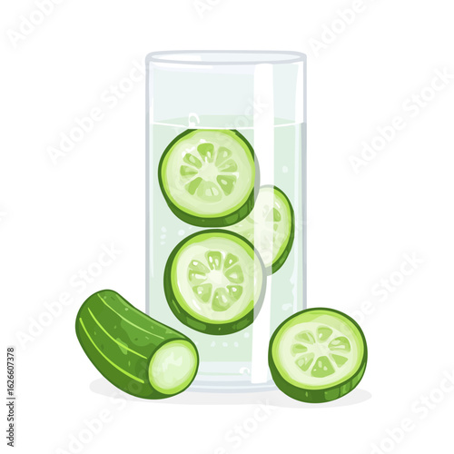 2D flat vector illustration of a Cucumber Water in icon style, isolated on white background