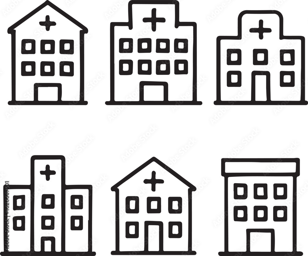 Fototapeta premium Hospital and Medical Clinic Building Vector Icons