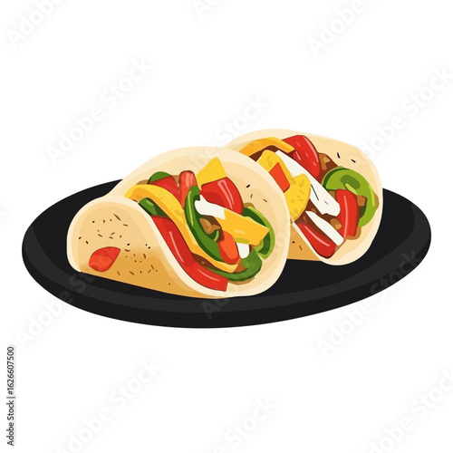 2D flat vector illustration of a Fajita Platter in icon style, isolated on white background