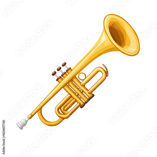 Minimal flat vector of a Jazz Trumpet, 2D icon-style illustration on white background