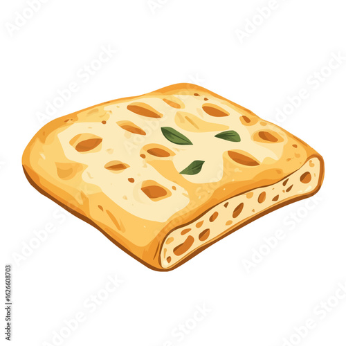 Focaccia, flat style 2D vector image, isolated on a white background