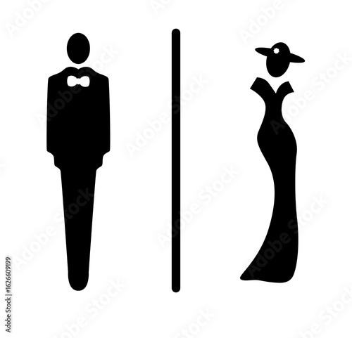 on an white background there is a sign with the direction of the toilets