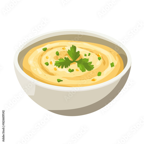 Flat 2D Hummus illustration, vector graphic in icon style, on white background