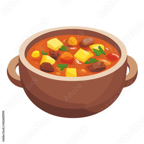 Minimal flat vector of a Goulash Soup, 2D icon-style illustration on white background