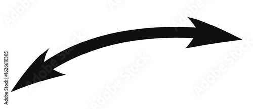Curved black upward arrow icon, long direction pointer symbol isolated on transparent background. Abstract business vector design, marker style, flat graphic for web, next style, round shape