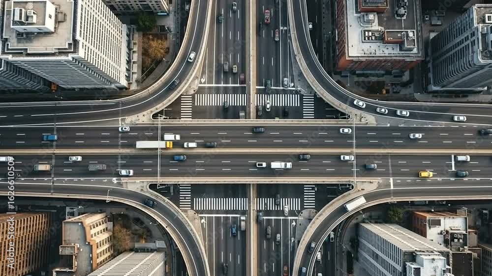 Ai generated aerial view of a busy city traffic intersection with cars ...