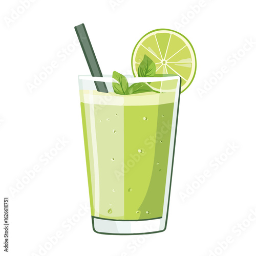Minimal flat vector of a Green Tea Smoothie, 2D icon-style illustration on white background