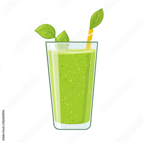 Minimal flat vector of a Green Tea Smoothie, 2D icon-style illustration on white background