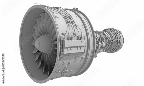 Turbofan Aircraft Engine in Clay Style Render on White Background 3D Rendering