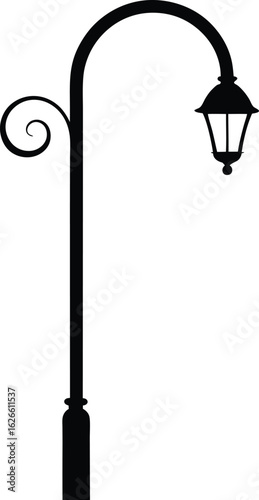 Elegant Black Street Lamp with Decorative Swirl Accent new 2025 trendy silhouette in white background