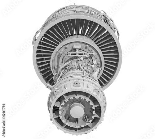 Turbofan Aircraft Engine in Clay Style Render on White Background 3D Rendering