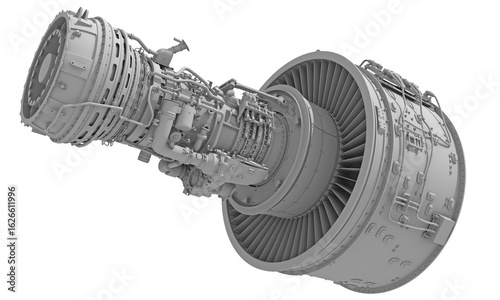 Turbofan Aircraft Engine in Clay Style Render on White Background 3D Rendering