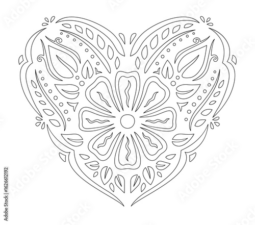 Coloring book illustration with floral heart