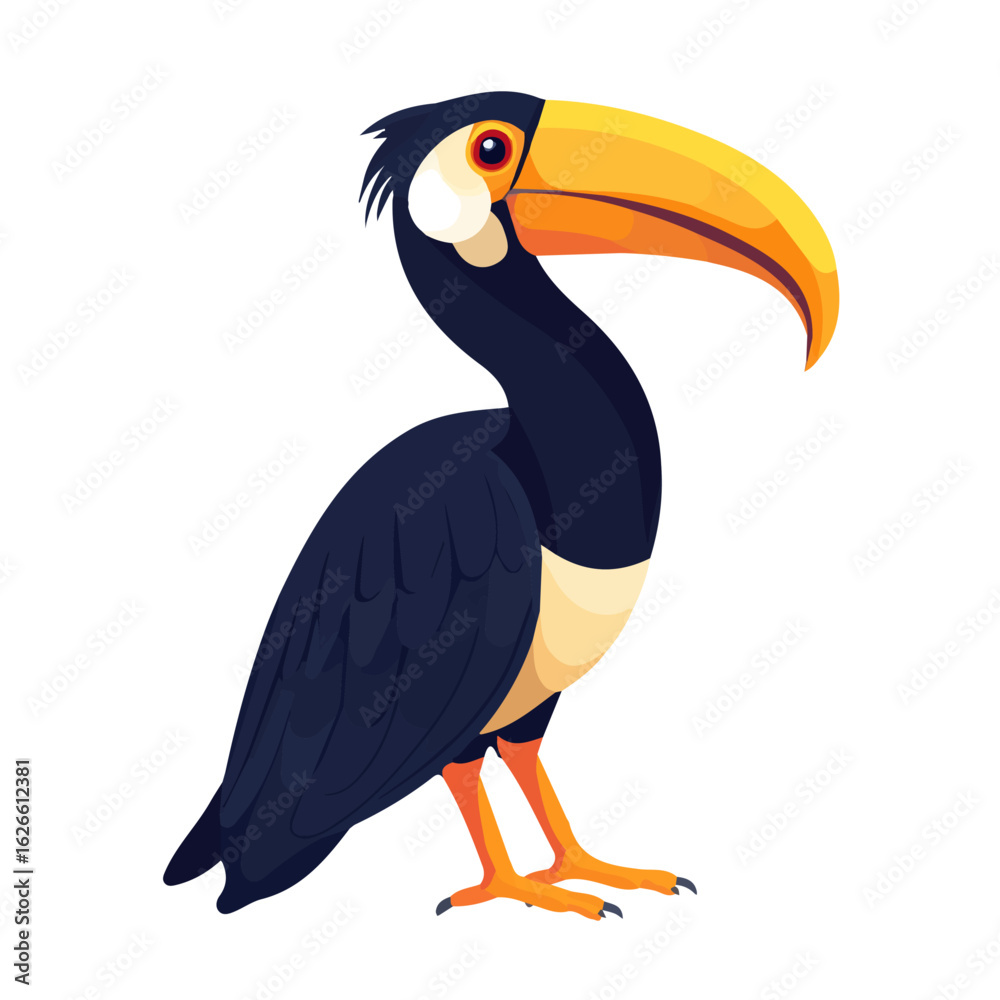 Fototapeta premium 2D flat vector illustration of a Hornbill in icon style, isolated on white background