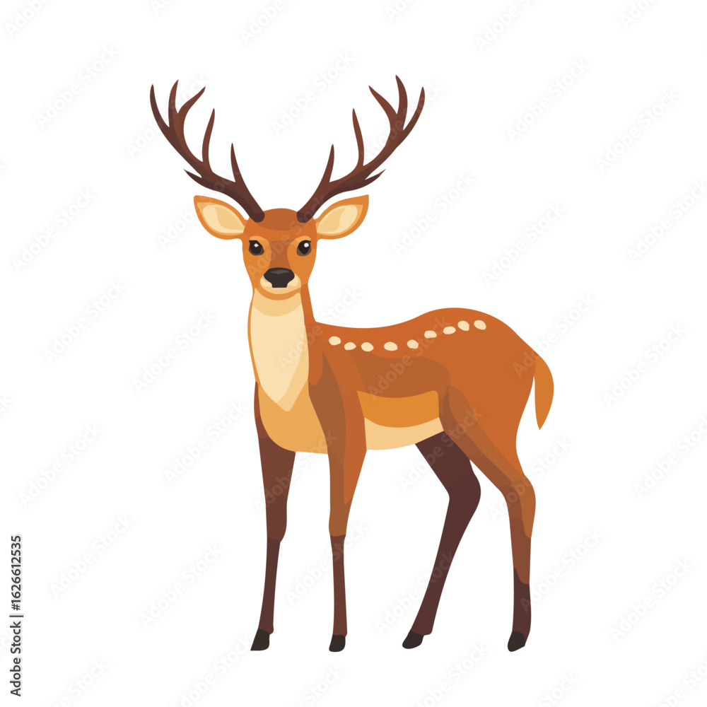Fototapeta premium 2D flat vector illustration of a Deer in icon style, isolated on white background