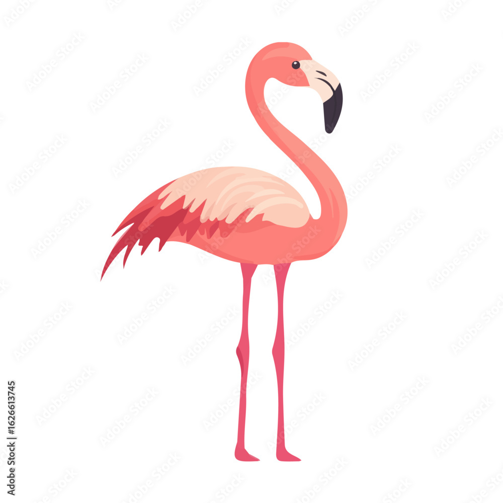 Fototapeta premium 2D flat vector illustration of a Flamingo in icon style, isolated on white background