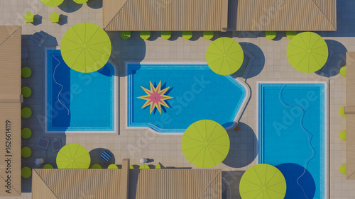 Modern Resort Pool Complex – Top-Down 2D Architectural Layout with Geometric Design (1)
