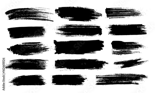 Grunge style hand-drawn thick brush strokes in acrylic paint. Textured ink lines with marker accents, underlines, and strikethroughs for vector art, creative scribbles, and textured background