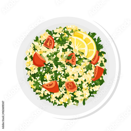2D flat vector illustration of a Tabbouleh in icon style, isolated on white background