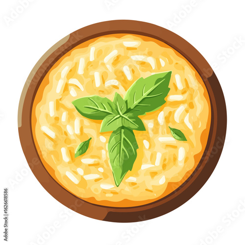 Minimal flat vector of a Risotto Milanese, 2D icon-style illustration on white background