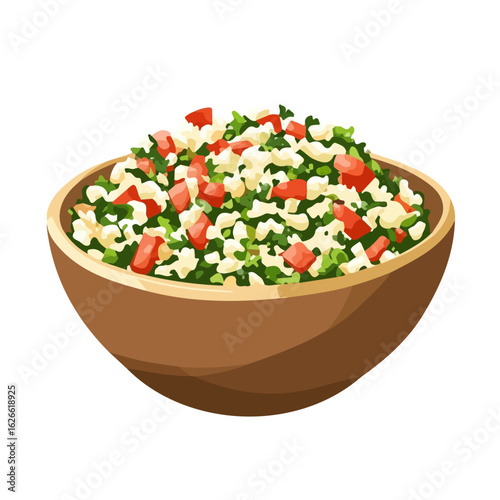 Minimal flat vector of a Tabouleh Salad, 2D icon-style illustration on white background