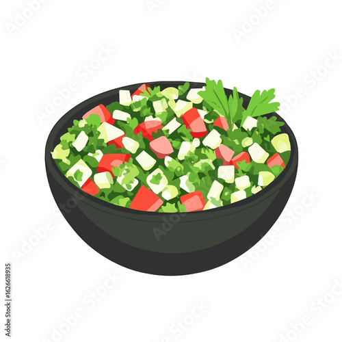 Flat 2D Tabouleh Salad illustration, vector graphic in icon style, on white background