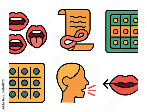 Speech Practice Icons. Flat vector mini-illustrations Articulation drills in colors children's illustrations: