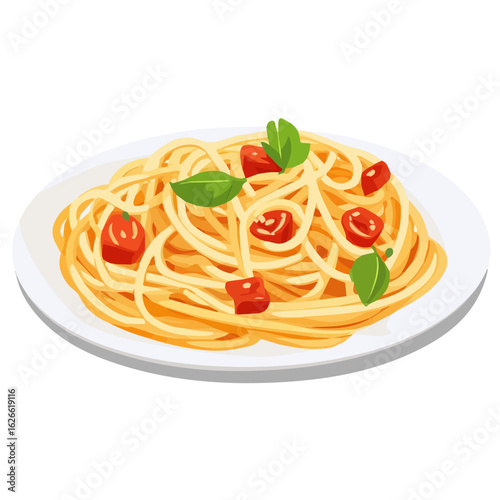 Minimal flat vector of a Spaghetti Carbonara, 2D icon-style illustration on white background