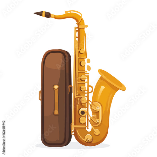 Minimal flat vector of a Saxophone Case, 2D icon-style illustration on white background